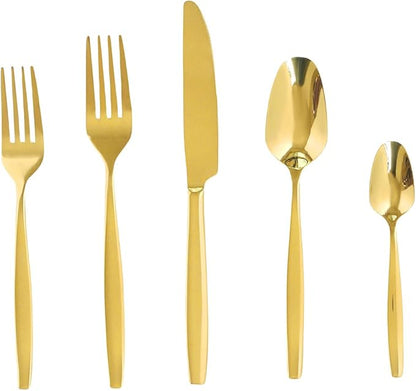 Gold 60-Piece Silverware Set,Stainless Steel Flatware Utensils Cutlery Set for 12,Including Steak Knife Fork and Spoon,Dishwasher Safe,Modern Tableware for Home & Dining