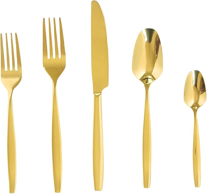 Gold 20-Piece Silverware Set,Stainless Steel Flatware Utensils Cutlery Set for 4,Including Steak Knife Fork and Spoon,Dishwasher Safe,Modern Tableware for Home & Dining
