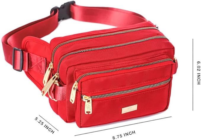 Extra Large Fashion Fanny Pack for Men Women, Waist Bag for Waterproof Hiking Running Biking Gym Outdoor Sports Travel Belt Bag (Red)