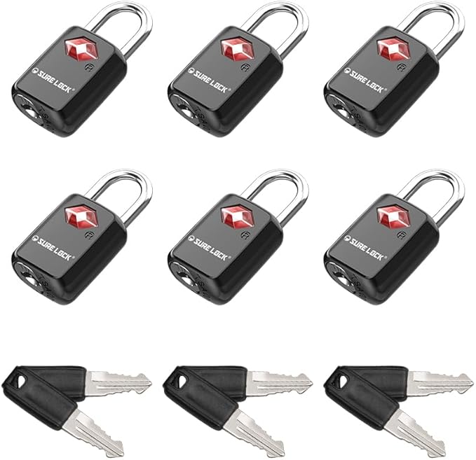 Sure Lock TSA Approved Luggage Locks Mini Size Lock with Keys for Travel, Zinc Alloy Body with Steel Shackle, Key Alike, Key Alike in The Same Package
