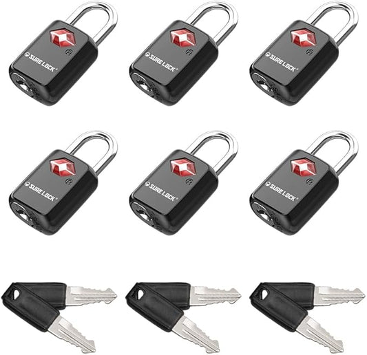 Sure Lock TSA Approved Luggage Locks Mini Size Lock with Keys for Travel, Zinc Alloy Body with Steel Shackle, Key Alike, Key Alike in The Same Package