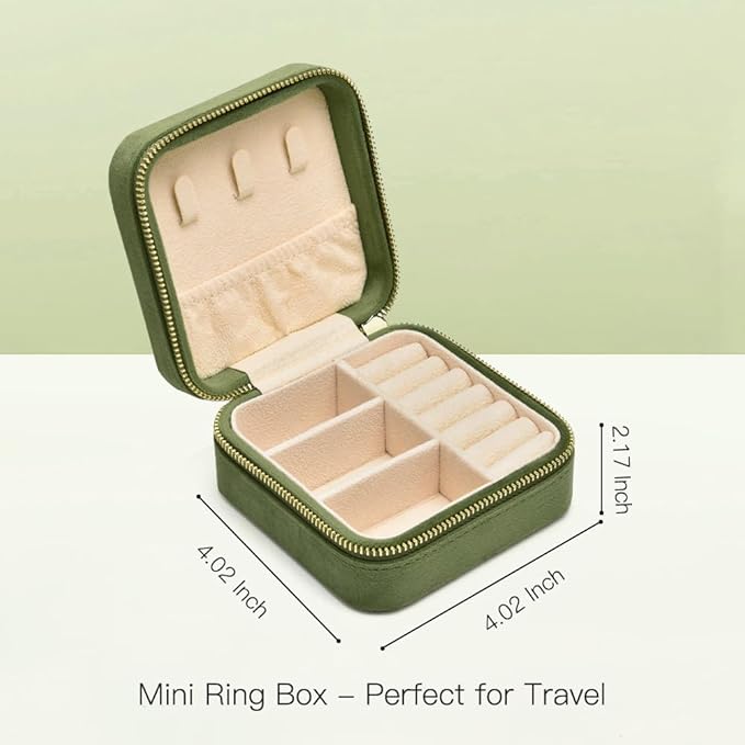 TAIMY Travel Jewelry Case, Small Plush Velvet Jewelry Box for Women and Girls, Portable Jewelry holder organizer for Rings Earrings Necklaces Bracelets(Avocado Green)