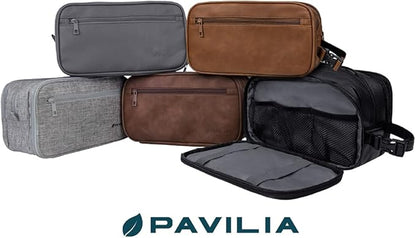 PAVILIA Toiletry Bag for Men, Travel Pouch Essentials Shaving Dopp Kit, Travel Bag Toiletries Organizer Case, Cosmetic Make Up Accessory, Water Resistant