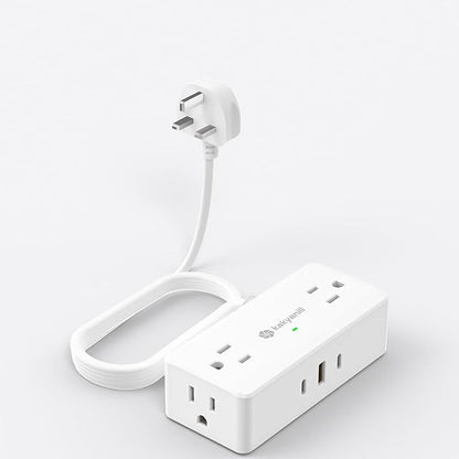 UK Adapters for Travel, US to UK Plug Adapter, 4 AC Outlets, 3 USB Ports (2 USB C), 5ft Flat Extension Cord, Type G Plug Adapter, for UK Ireland Hong Kong Travel