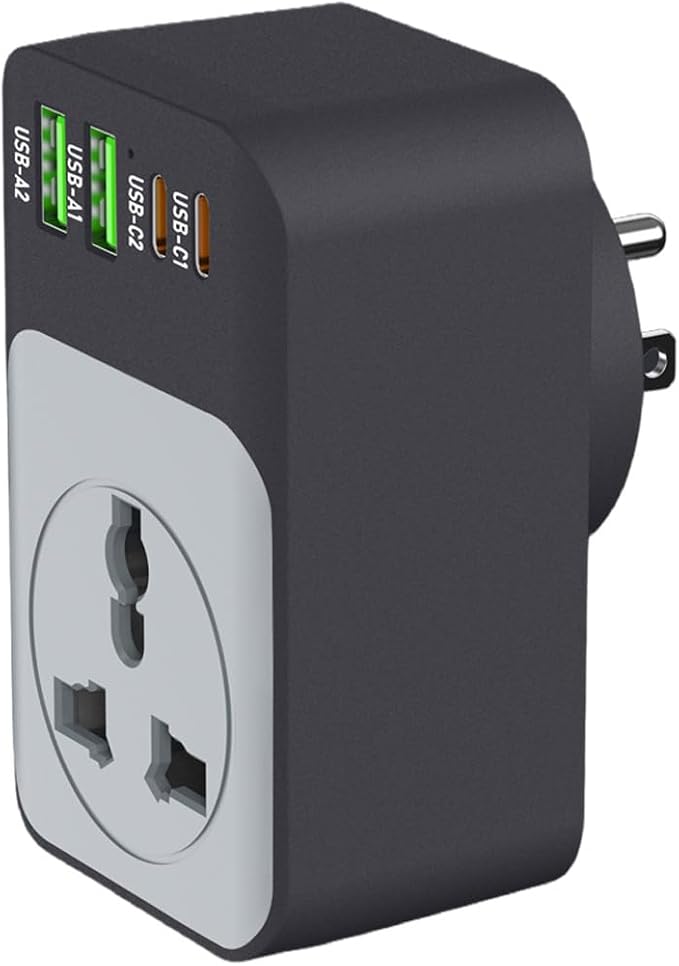 Universal Travel Adapter, COOFINE 65W Plug Adapter with 1 International Outlet 2 PD USB C 2 USB Ports, 110-240v, 5 in 1 Type B Universal Power Adapter for EU UK to US Worldwide Travel