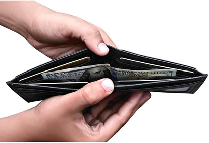 KARAKORAM LEATHER Artisan Made Premium Cowhide Leather Slim BiFold Wallet for Men | RFID Blocking Front Pocket Everyday Carry | Fits 12-14 Cards with 2 External Quick Access Slots (Midnight Black)