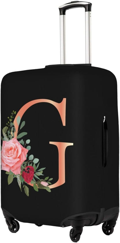Floral Letter G Travel Luggage Cover Spandex Suitcase Protector Elastic Washable Stretch Suitcase Cover Fits 29-32 Inch Luggage