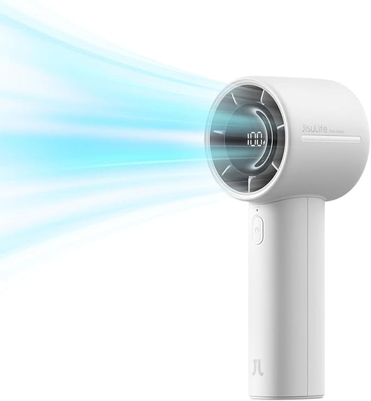 JISULIFE Handheld Turbo Fan Life10s, 5000mAh Rechargeable Portable Fans,Up to 28 Hours Working,5 Speed Strong Wind,Personal Mini Fan for Travel Outdoor Camping Beach Makeup（Gray）