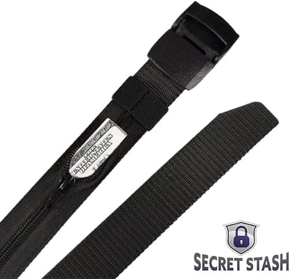 Security Money Belt with Hidden Money Pocket - Nylon Tactical Belt for Men & Women with Nonmetallic Buckle - Security Money Belt for Valuables, Cash, Passport - Cashsafe Anti-Theft Wallet, Large