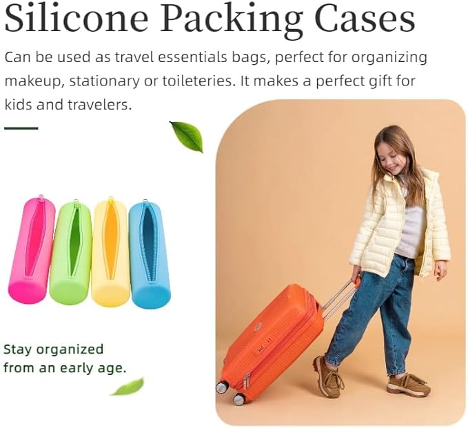 4 Pieces Silicone Makeup Toiletries Pouches, Silicone Stationary Holder, Waterproof Cosmetic Zipper Pouch, Digital Electronics Storage Bag, Beach Essential Travel Pouch (Neon)