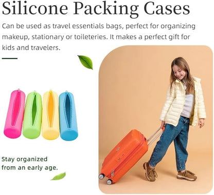 4 Pieces Silicone Makeup Toiletries Pouches, Silicone Stationary Holder, Waterproof Cosmetic Zipper Pouch, Digital Electronics Storage Bag, Beach Essential Travel Pouch (Neon)