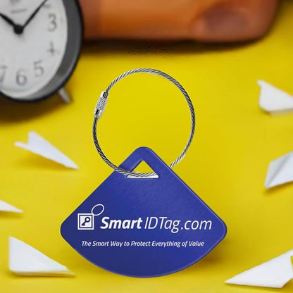 Dynotag® Express Series Solid Metal Web Enabled Smart Bag Tag ID + Steel Loop, Anodized Aluminum with DynoIQ™ & Lifetime Recovery Service (Sapphire Blue)