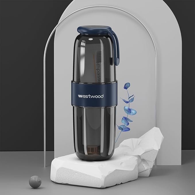 Luxury Transparent Black Toothbrush Travel Case, Portable Travel Toothbrush & Toothpaste Holder Cover Organizer Container with Mouthwash Cup for Camping, Business Trips, Bathroom Storage