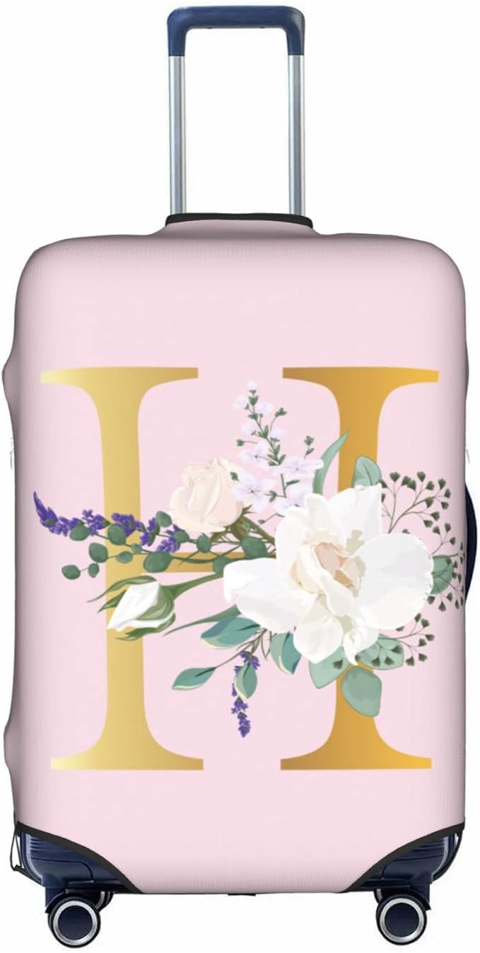 Flower Lette H Pink Luggage Cover Elastic Washable Stretch Suitcase Protector Anti-Scratch Travel Suitcase Cover for Kid and Adult M (22-24 inch suitcase)