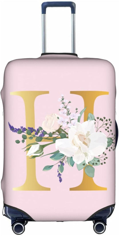 Flower Lette H Pink Luggage Cover Elastic Washable Stretch Suitcase Protector Anti-Scratch Travel Suitcase Cover for Kid and Adult M (22-24 inch suitcase)