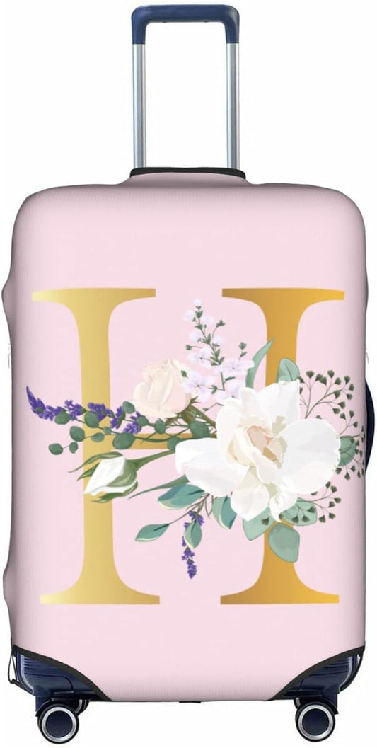 Flower Lette H Pink Luggage Cover Elastic Washable Stretch Suitcase Protector Anti-Scratch Travel Suitcase Cover for Kid and Adult L (25-28 inch suitcase)