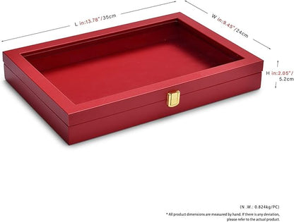 Oirlv Premium Red Leather Jewelry Tray with Acrylic Lid Jewelry Organizer Case Showcase Jewelry Display Organizer Box