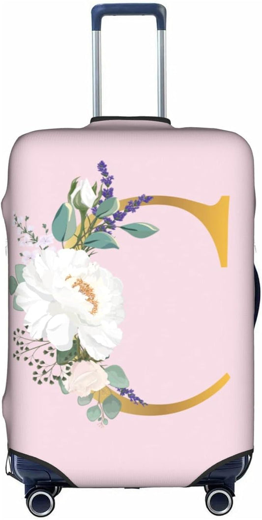 Flower Lette C Pink Luggage Cover Elastic Washable Stretch Suitcase Protector Anti-Scratch Travel Suitcase Cover for Kid and Adult S (18-21 inch suitcase)