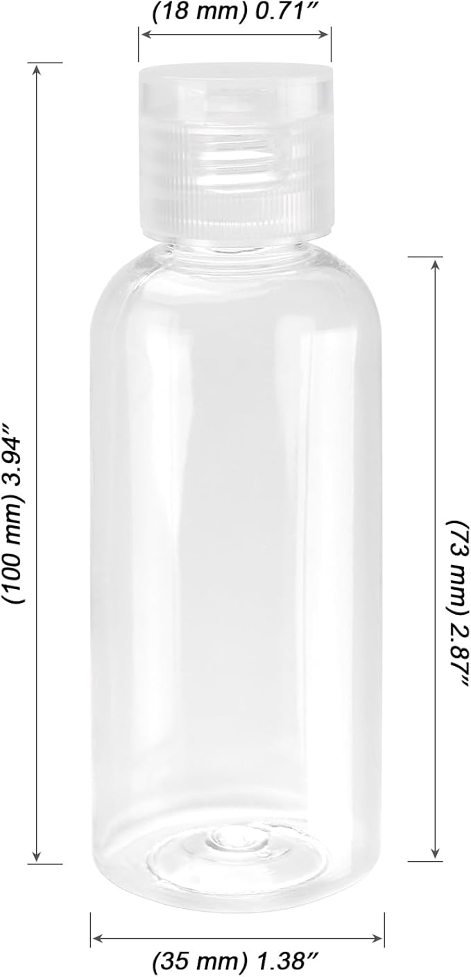 MOUYAT 100 Pack 2oz Clear Plastic Empty Squeeze Bottles with Flip Cap, Travel Size Bottles Mini Refillable Sample Containers for Lotion, Cream and Toiletries