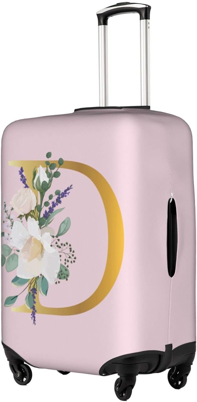 Flower Lette D Pink Luggage Cover Elastic Washable Stretch Suitcase Protector Anti-Scratch Travel Suitcase Cover for Kid and Adult S (18-21 inch suitcase)