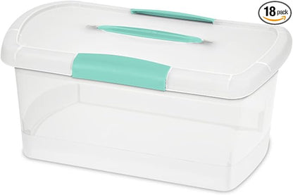 Sterilite Medium Nesting ShowOffs, Stackable Small Storage Bin with Latching Lid and Handle, Plastic Container to Organize Home, Clear, 18-Pack