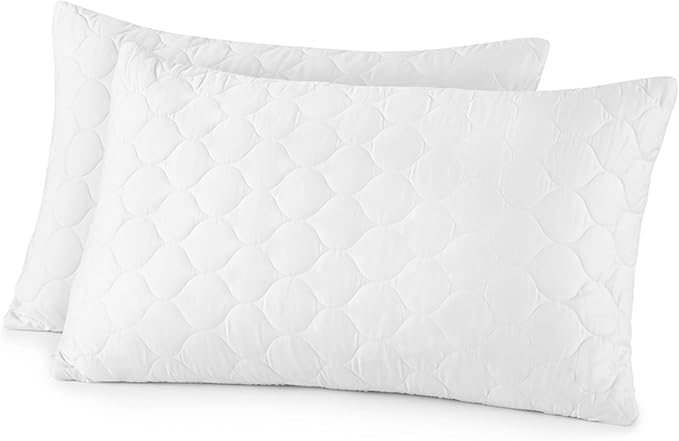 Organic Cotton Pillow Protector - Durable Quilted Pillow Protector King Size GOTS & Fairtrade Certified - Thick Hypoallergenic Machine Washable Breathable Cover & Edge Piping - 2Pack (White, Standard)