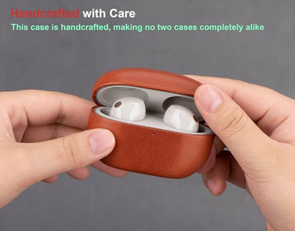 LOPIE Leather Case for Sony WF-1000XM5 Earbuds - Handcrafted, Protective Hard Shell - Brown