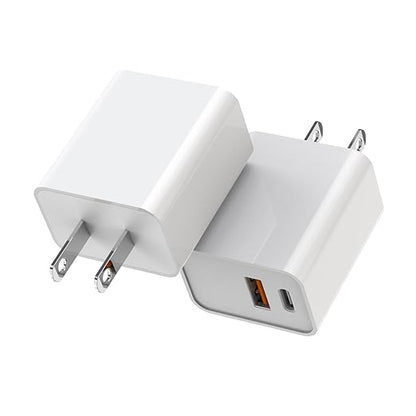 iPhone 15 Fast Charger, 2Pack USB C Charger - 20W Dual Port PD Type C + QC3.0 USB A Fast Charging Brick Plug Adapter for iPhone 15 Pro Max/15 Plus/14/13/12/11/Pro Max/SE/X, iPad Pro (White)
