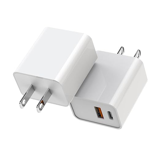 iPhone 15 Fast Charger, 2Pack USB C Charger - 20W Dual Port PD Type C + QC3.0 USB A Fast Charging Brick Plug Adapter for iPhone 15 Pro Max/15 Plus/14/13/12/11/Pro Max/SE/X, iPad Pro (White)