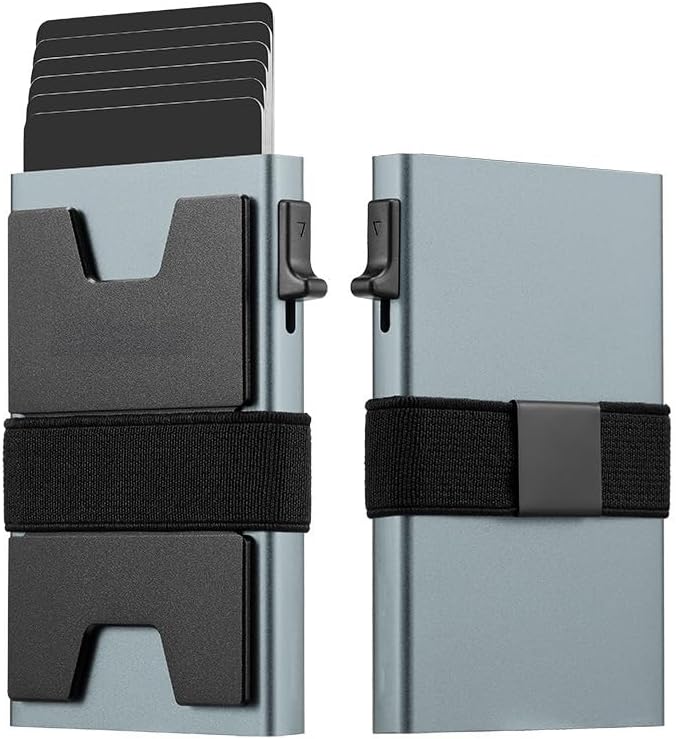 Jenoss Smart Pop Up Wallet for Men: Aluminum Card Holder Wallet, Slide Pop Up Case, Slim Metal RFID Blocking Credit Card Holder, Minimalist Compact 12+ Cards Slot Organizers ID Money Clip (Cyan)