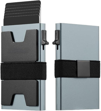 Jenoss Smart Pop Up Wallet for Men: Aluminum Card Holder Wallet, Slide Pop Up Case, Slim Metal RFID Blocking Credit Card Holder, Minimalist Compact 12+ Cards Slot Organizers ID Money Clip (Cyan)