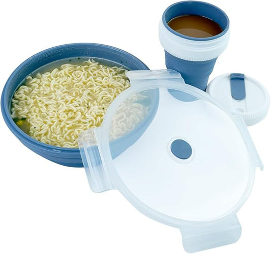 Collapsible Silicone Camping Bowl and Travel Cup Set. For Travel and Camping Microvave and Fridge Food. Suitable for Hot and Cold