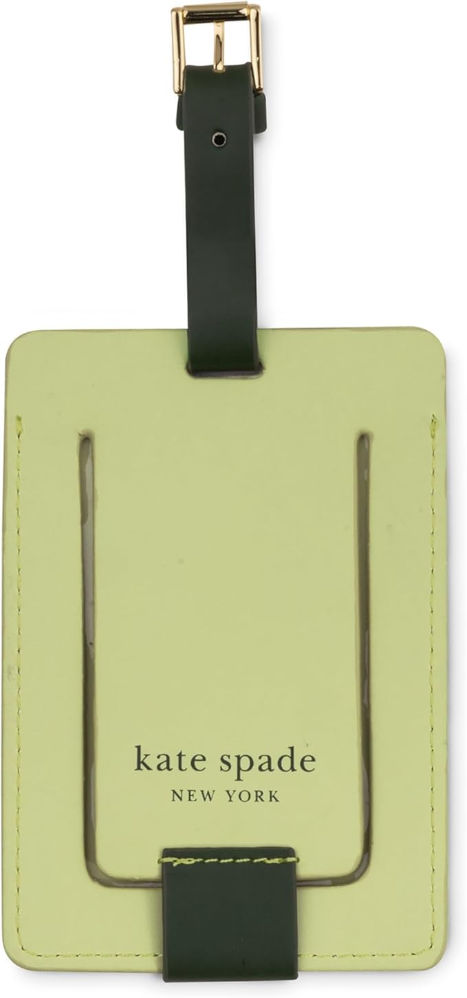 Kate Spade New York Leatherette Luggage Tag with Secure Strap, Colorful Suitcase Identifier for Travel, Monogram Bag Tag ID (C)