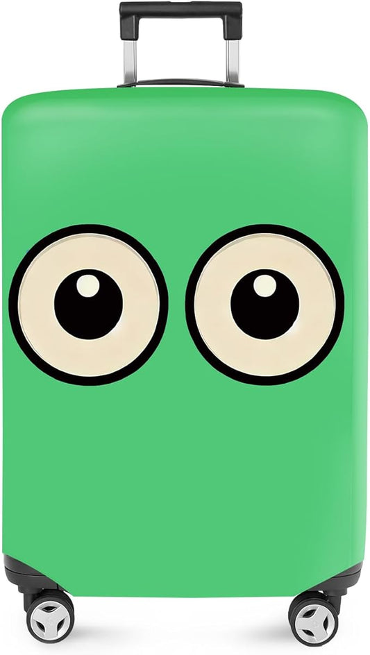 ANNA QUEEN Funny Cartoon Eyes Luggage Cover, Green Suitcase Protector with Cute Big Eyes Design, Travel Suitcase Cover for 24-26 Inch Luggage, Stretchable & Washable Spandex Travel Accessories