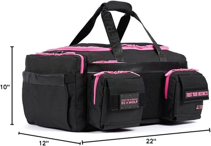 WOLFpak Ultimate 40L Gym & Travel Duffle Bag | Heavy-Duty Gear Bag w/Durable Waterproof 1000D Oxford Material | Hard Shell Base, Laptop Sleeve, Custom Patch Options | (Black Neon Pink)