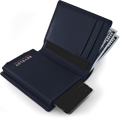 Revelot BiFold Cardholder Wallet/Genuine Leather with RFID Blocking / W1 (Blue Nappa)