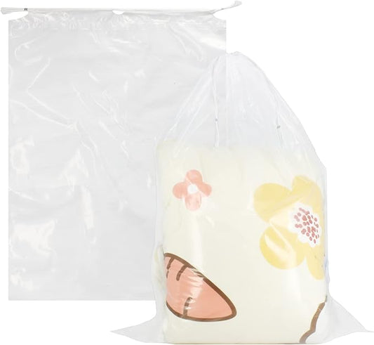 100 Pack 18x24 inch Transparent Shoe Bags for Travel Large Clear Shoes Storage Organizers Pouch with Cotton Draw Strings Shoe Dust Bags