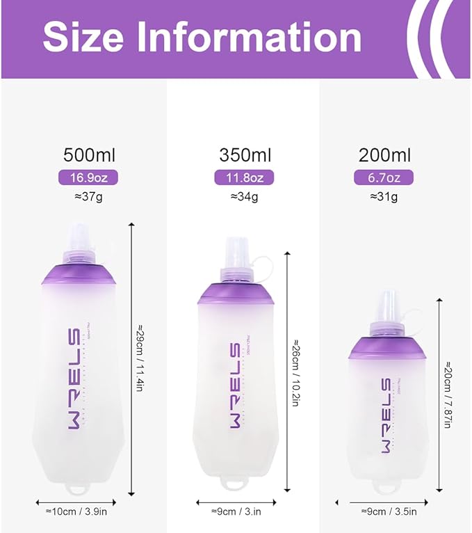 200ml/350ml/500ml Collapsible Soft Flask,BPA Free Folding Soft Water Bottle with Hanging Ring,Lightweight TPU Hydration Flask for Running Marathon Cycling Hiking(350ml-2 Packs)