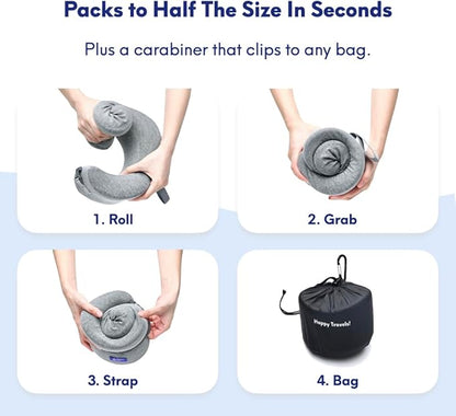 C CUSHION LAB Travel Pillow, Award-Winning Patented Ergonomic Design for Chin & Neck Support Memory Foam Neck Pillow, Compact Airplane Pillow for Traveling, Flight, Car (Spark, Large)