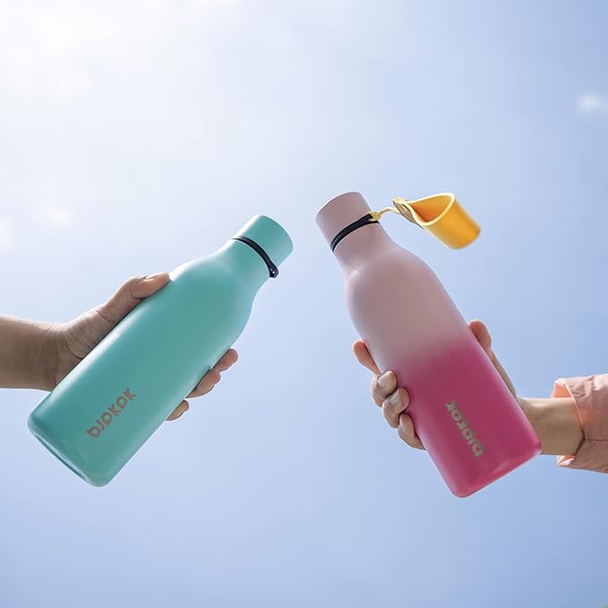 BJPKPK Insulated Water Bottles, 18 oz Stainless Steel Metal Water Bottle with Strap, BPA Free Leak Proof Jugs, Mugs, Flasks, Reusable Thermal Flasks for Sports & Travel, Turquoise