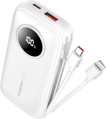 Ayeway Small Power Bank with Built-in Cable,10,000mAh USB C Fast Charge Battery Pack Portable Charger with 4 Output,Lightweight External Backup Battery Phone Charger for iPhone,Samsung,5V Heated Vest