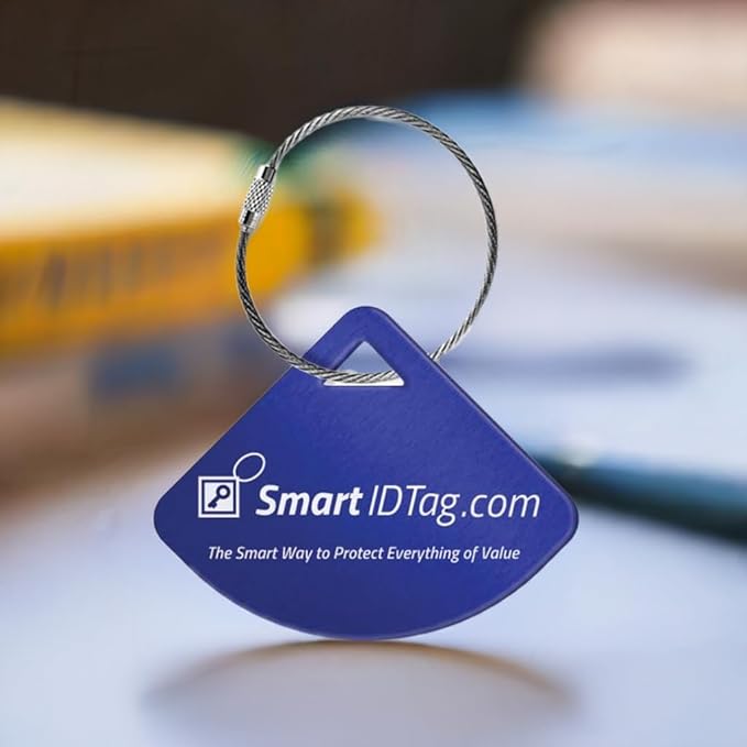 Dynotag® Express Series Solid Metal Web Enabled Smart Bag Tag ID + Steel Loop, Anodized Aluminum with DynoIQ™ & Lifetime Recovery Service (Sapphire Blue)