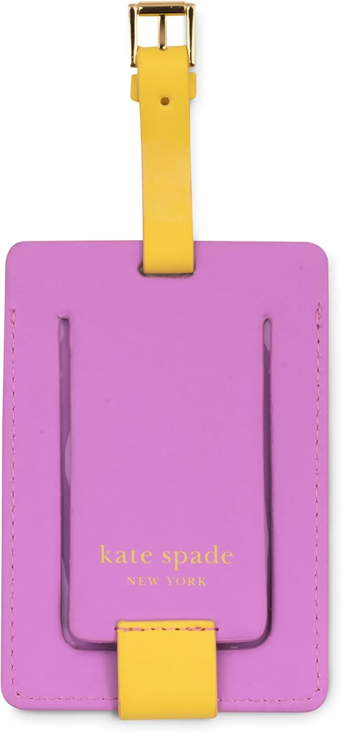 Kate Spade New York Leatherette Luggage Tag with Secure Strap, Colorful Suitcase Identifier for Travel, Monogram Bag Tag ID (S)