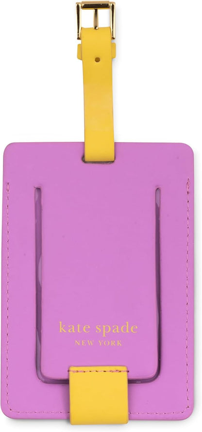 Kate Spade New York Leatherette Luggage Tag with Secure Strap, Colorful Suitcase Identifier for Travel, Monogram Bag Tag ID (S)