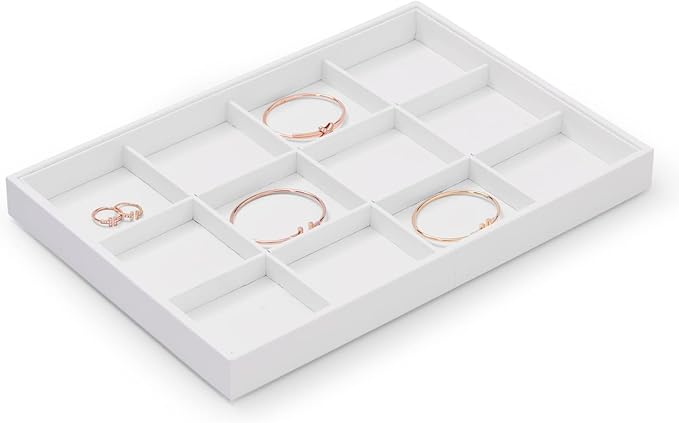 Oirlv Premium White Leather Stackable Jewelry Tray 12 Grid Jewelry Drawer Organizer Trays for Bracelets Earrings
