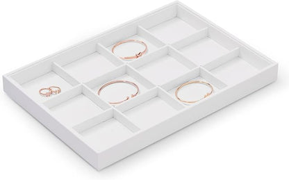 Oirlv Premium White Leather Stackable Jewelry Tray 12 Grid Jewelry Drawer Organizer Trays for Bracelets Earrings