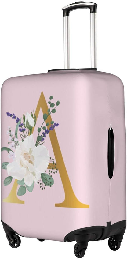 Flower Letter A Pink Luggage Cover Elastic Washable Stretch Suitcase Protector Anti-Scratch Travel Suitcase Cover for Kid and Adult M (22-24 inch suitcase)