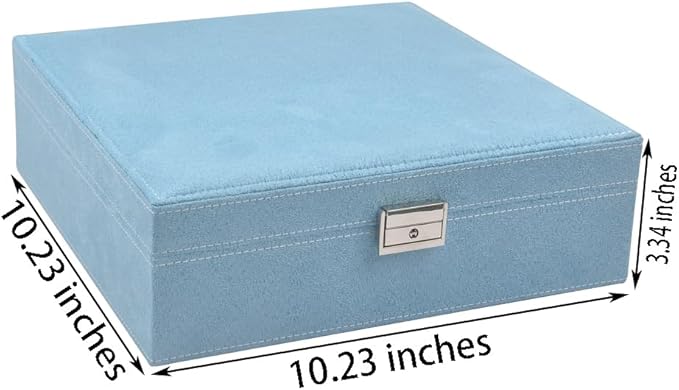 Jewelry Boxes 10 x 10 Inches 2-layer Handle Necklace Holder Organizer Jewellery Women Rings Storage Display Girls Earrings Case Lockable Jewelry Tray Blue GY641 (Blue, 2 Layer (3.34" H))