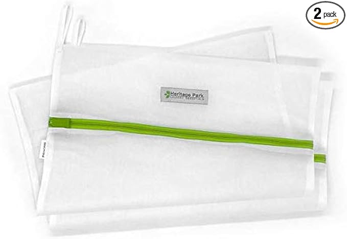 Heritage Park Fine Mesh Laundry Bags - Micro Mesh for Safely Washing Delicates - Gusseted Bottom for Extra Space, Hidden Zipper, and Convenient Hanging Loop - Pack of 2 Small (15" x 18")