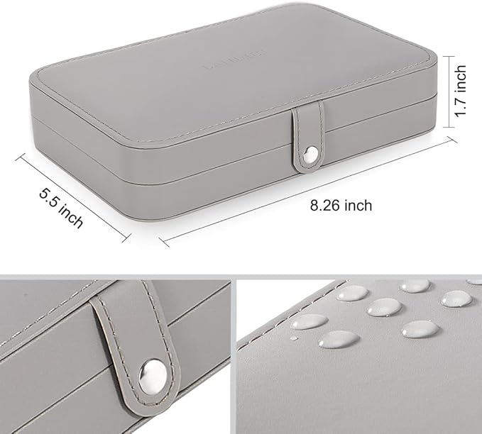 LANDICI Small Jewelry Box for Women Girls, PU Leather Travel Jewelry Case, Portable Jewelry Organizer Storage Holder Display for Ring Earrings Necklace Bracelet Bangle Men Kids Gift, Grey